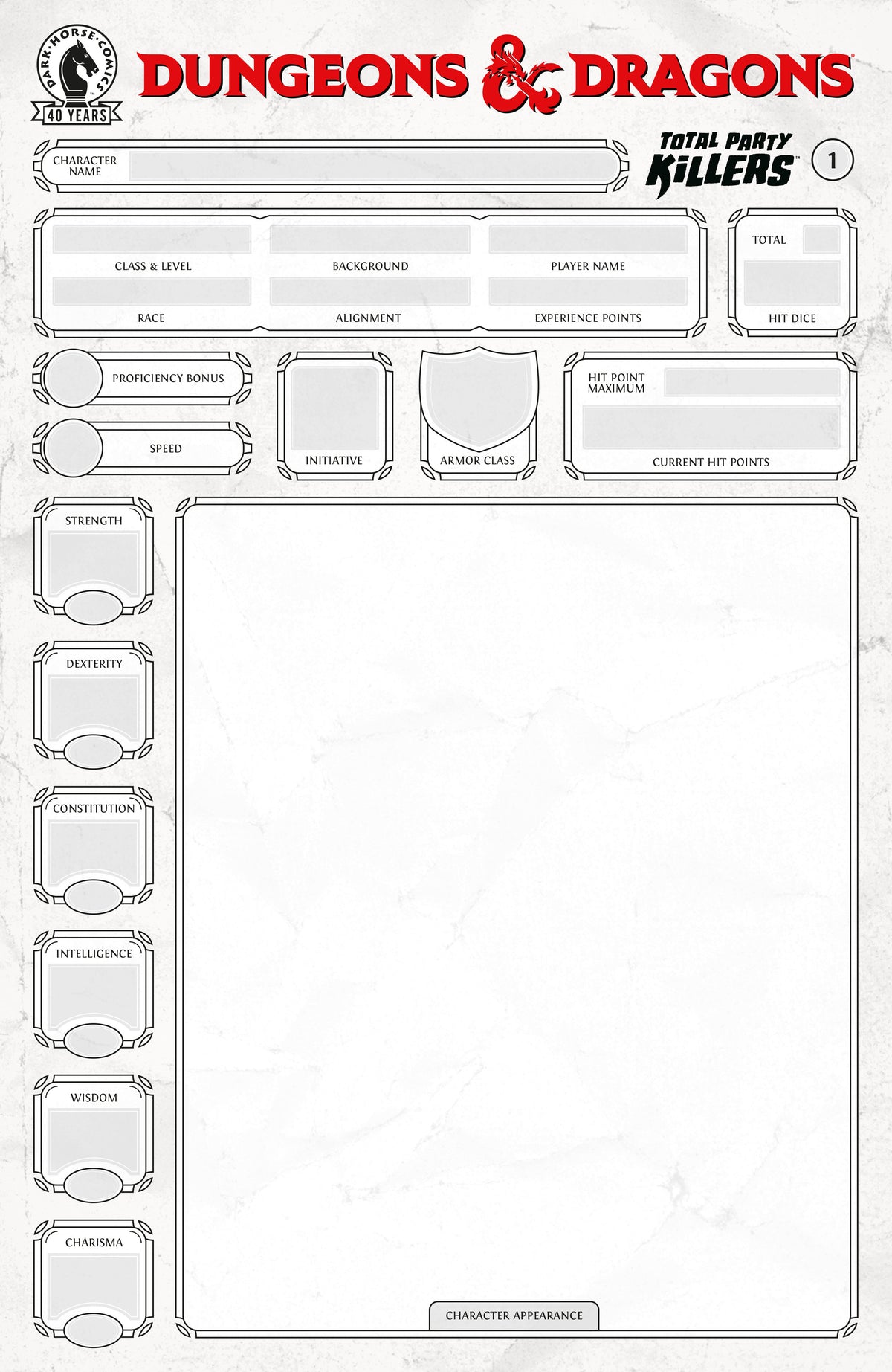 Dungeons & Dragons: Total Party Killers #1 (Cover E) (Blank Cover Character Sheet)