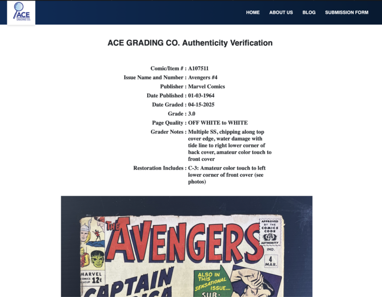 Add-On Comic Book Grading Service – Powered by ACE Grading Pre-Ship New Comics Only