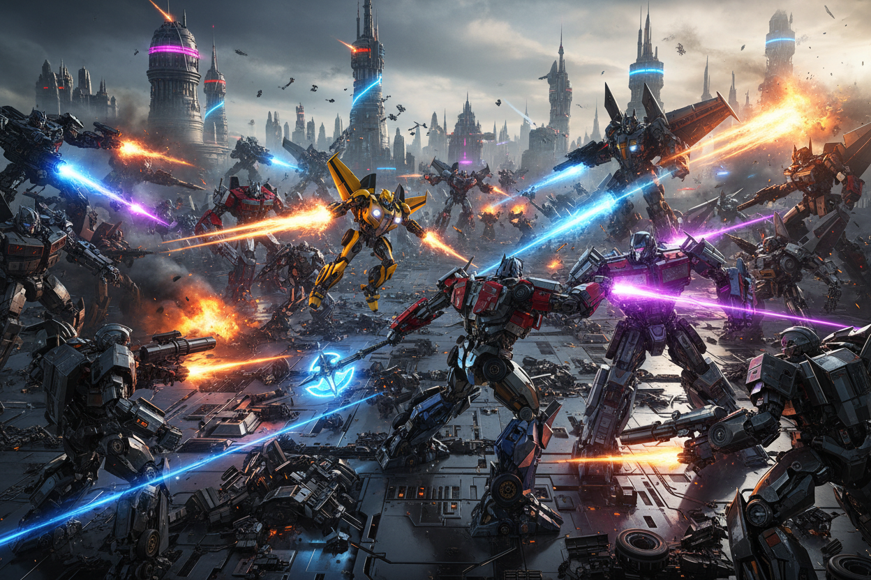 Transformers fighting on cybertron